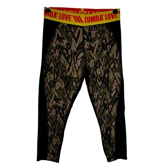 Zumba We Ar Lovely Camouflage and Hearts Graffitti Dance‎ Leggings Sz L Colorful - Picture 1 of 10